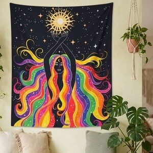Vibrant Sun Moon Goddess Yoga Meditation Calm Relax Tapestry Wall Hanging